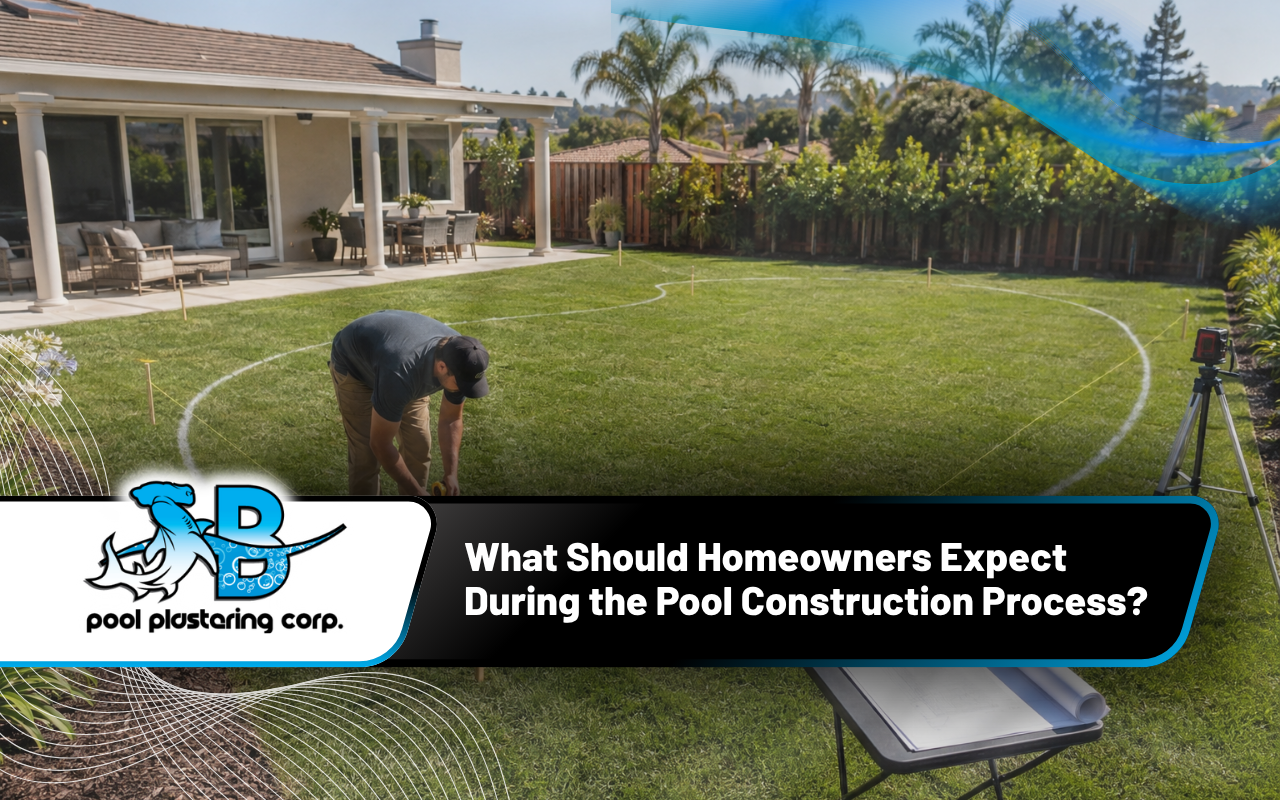 Pool construction process layout planning for a California backyard