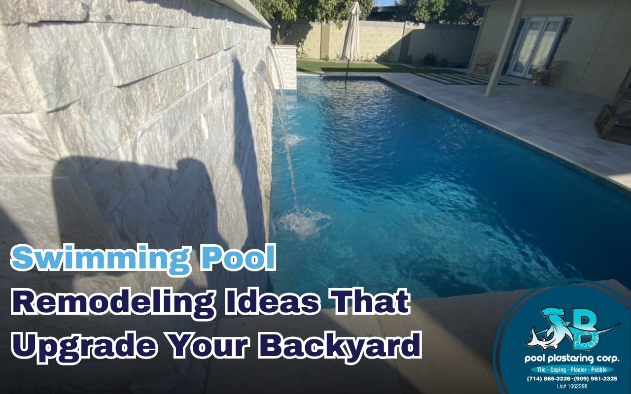 Backyard pool remodeled with modern design elements